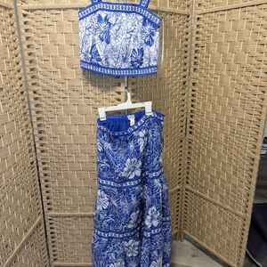 Blue and White Floral Two-Piece Set